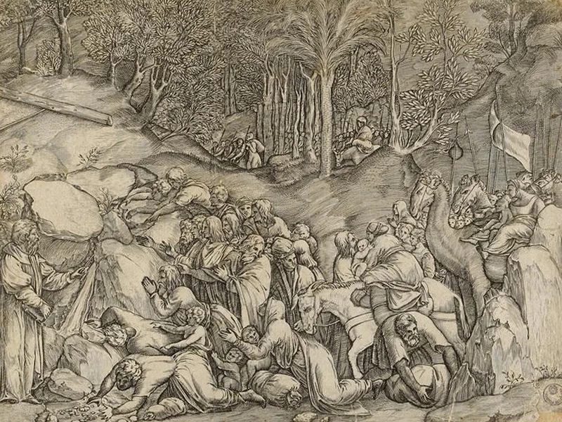 1481-Baldassarre Tommaso Peruzzi - Mosè fa scaturire l'acqua dalla roccia